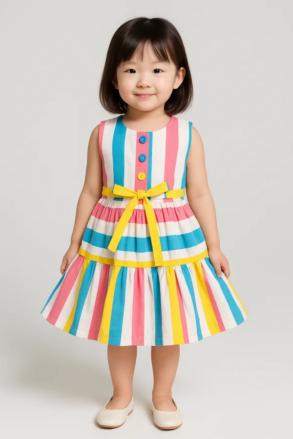 Kids Girls Multicolor Striped Cotton Sleeveless Dress