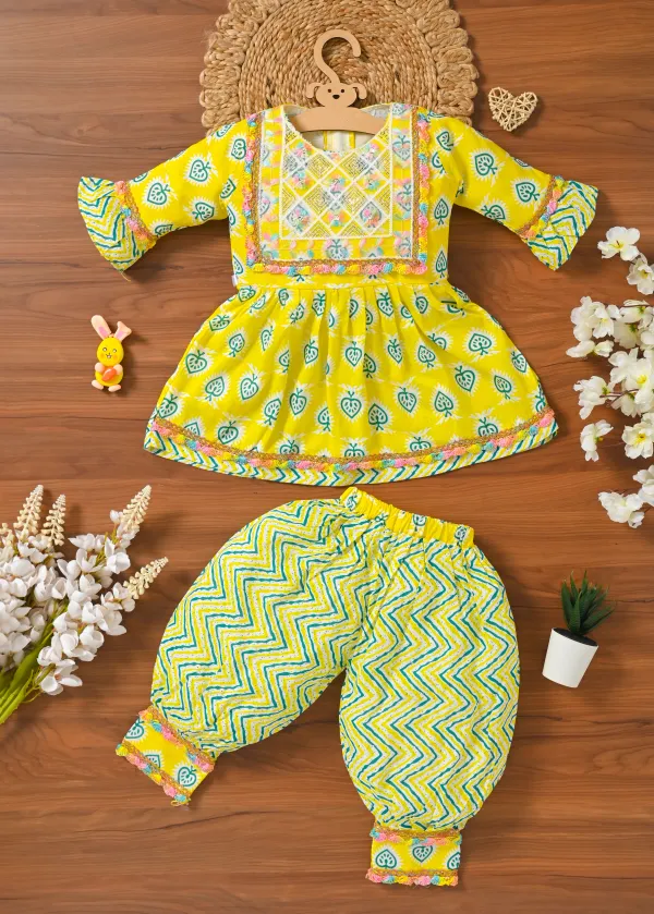 Girls Traditional Cotton Panpata Frock and Pyjama Set