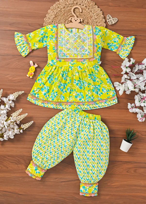 Girls Traditional Cotton Panpata Frock and Pyjama Set