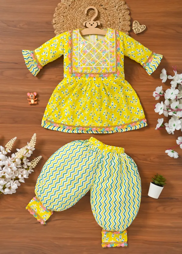 Girls Traditional Cotton Panpata Frock and Pyjama Set