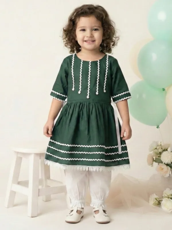 Girls Cotton Rayon Frock Dress with Pyjama