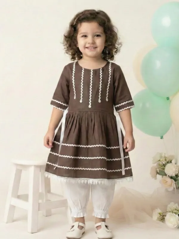 Girls Cotton Rayon Frock Dress with Pyjama